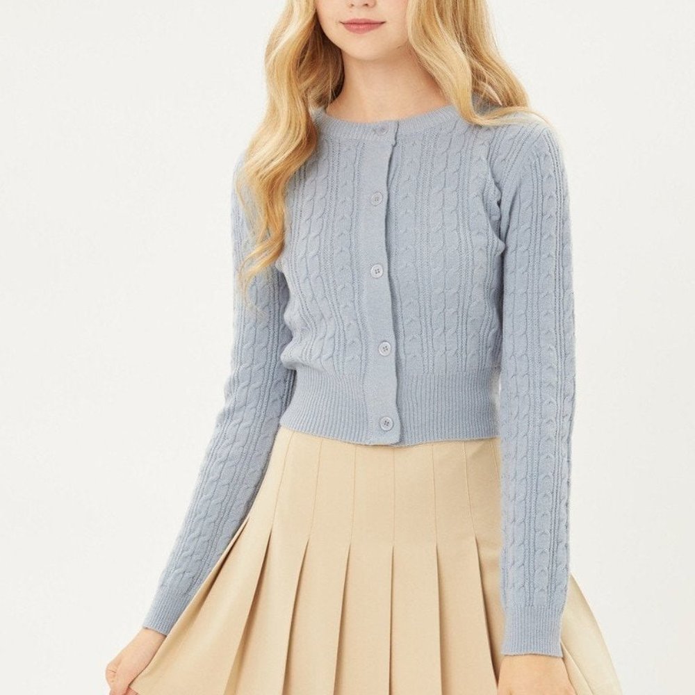 Women's Blue Stone Outware Buttoned Cable Knit Cardigan Long Sleeve Sweater NWT